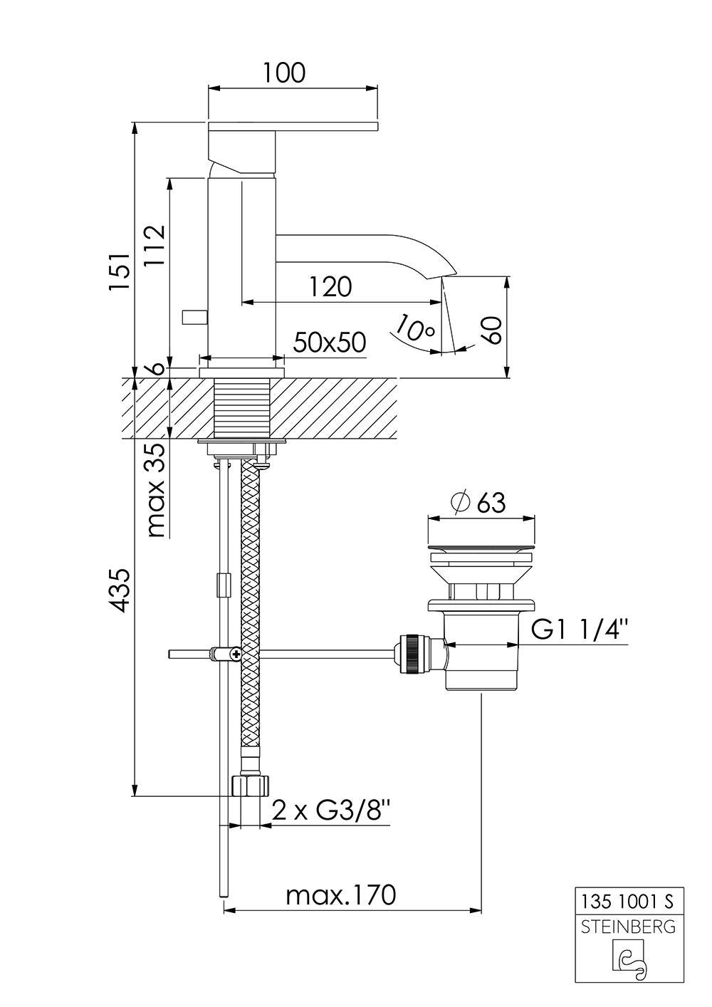 Serie 135 Waschtisch-Einhebelmischbatterie mit Ablaufgarnitur, Ausladung: 12 cm Serie 135 Waschtisch-Einhebelmischbatterie mit Ablaufgarnitur, Ausladung: 12 cm