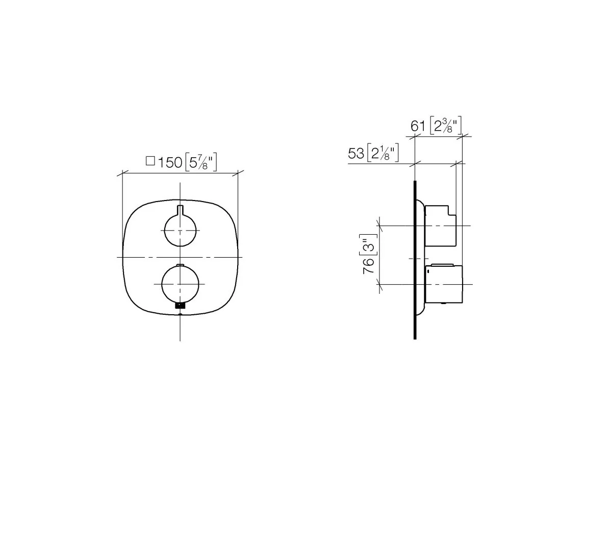 Dornbracht COYA UP-Thermostat mit Zweiwege-Mengenregulierung - Chrom, Abdeckplatte 150 x 150 mm, Sicherheitssperre bei 38°C