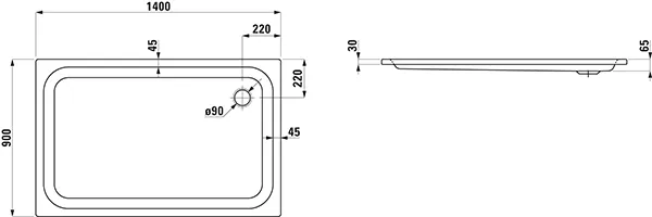 Laufen rechteck Duschwanne „Platina“ 1400 × 900 mm ohne Oberflächenbeschichtung, ohne Oberflächenveredelung, in Weiß