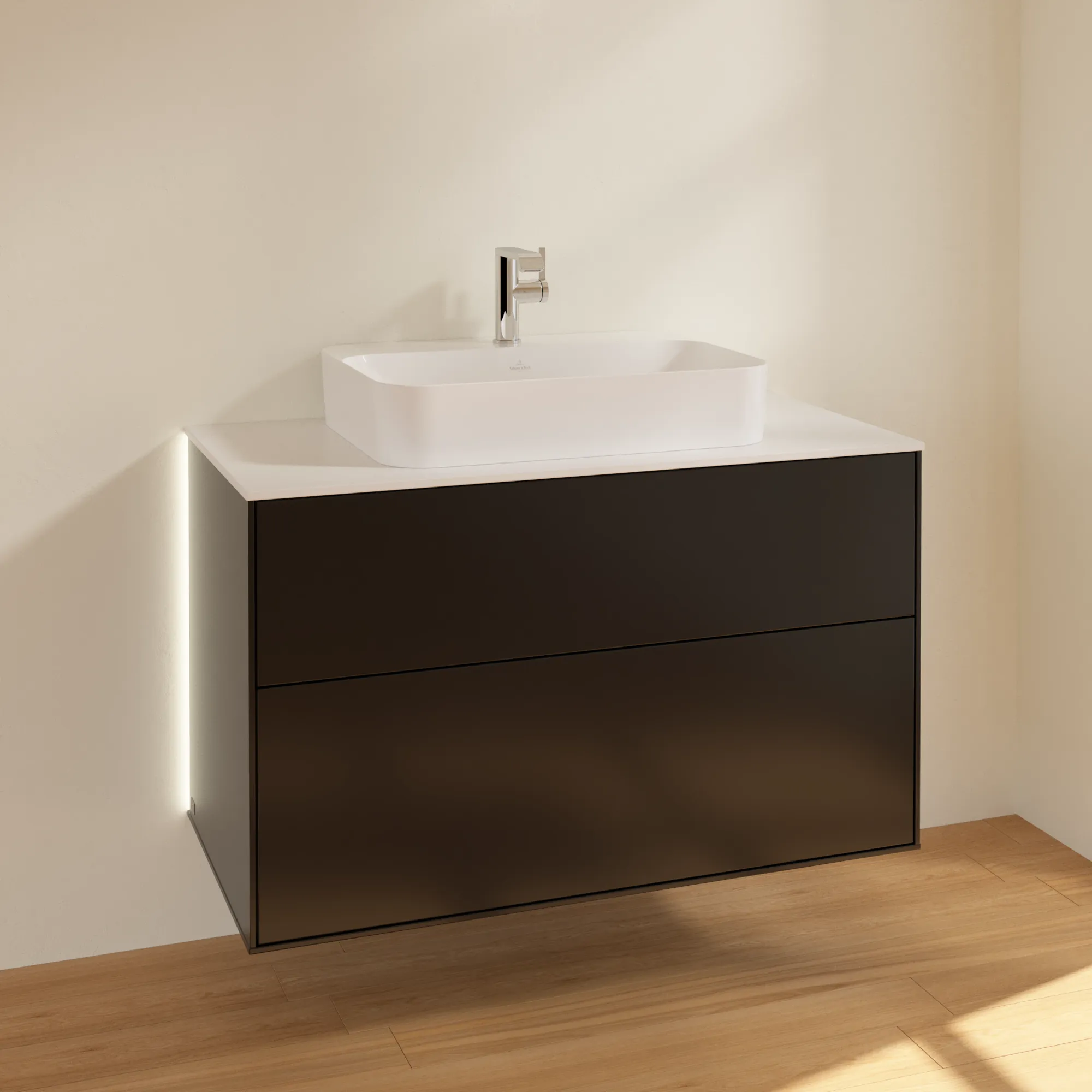 Villeroy & Boch Waschbeckenunterschrank Finion G35, 1000x603x501 mm, Black Matt Lacquer, mit Beleuchtung und Push-to-open Funktion