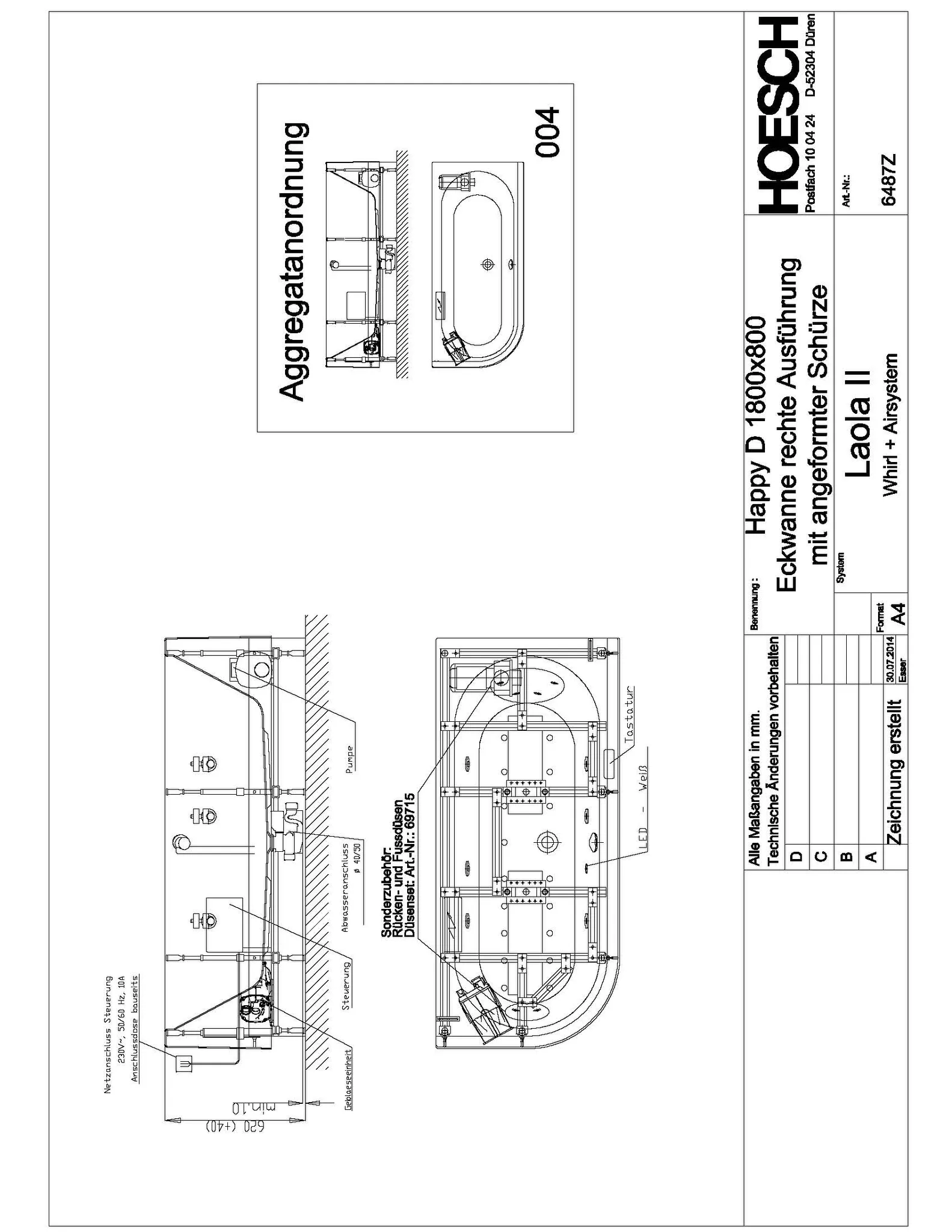 Hoesch Whirlwanne „Happy D.“ mit Whirlsystem „Laola II“ vorwand eck, asymmetrisch 180,8 × 80,8 cm in Weiß Hoesch Whirlwanne „Happy D.“ mit Whirlsystem „Laola II“ vorwand eck, asymmetrisch 180,8 × 80,8 cm in Weiß