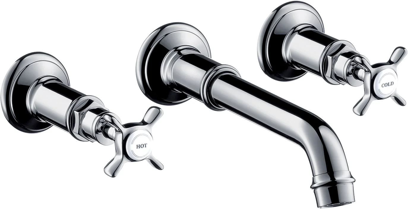 Hansgrohe AXOR Montreux 3-Loch Waschtischarmatur Unterputz, Chrom, Ausladung 225 mm, Kreuzgriff, Normalstrahl