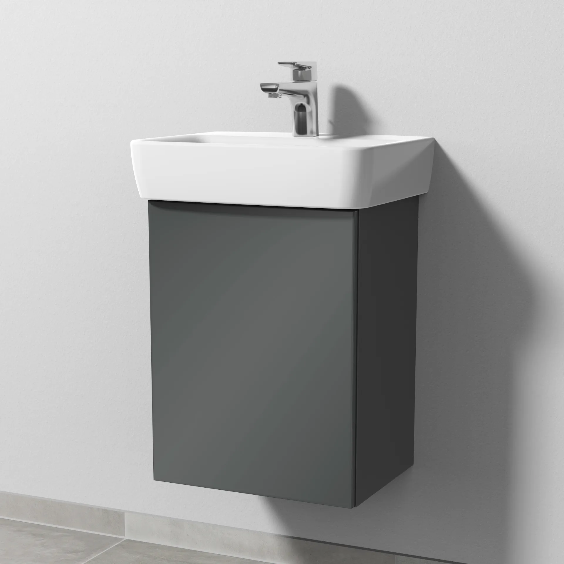 Sanipa Waschtischunterschrank „3way“ passend zu Keramik-Waschtische Renova Plan von Geberit 390 × 520 × 302 mm in Anthrazit (glanz), Anschlag links