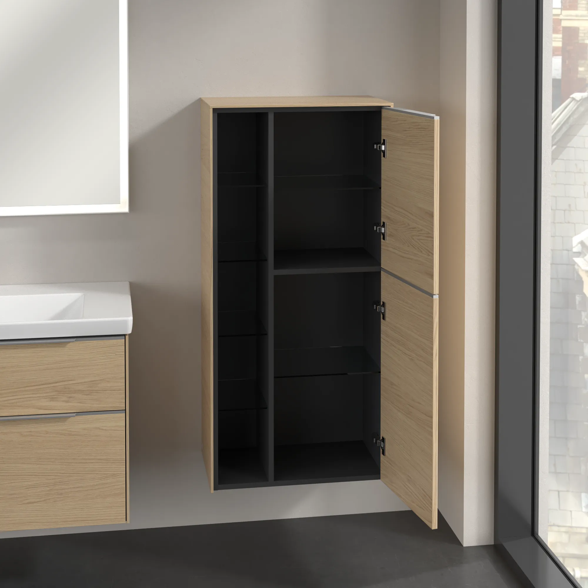 Villeroy & Boch Subway 3.0 Mittelschrank, eckig, Nordic Oak, 1200x574x346 mm, 2 Türen, SoftClosing