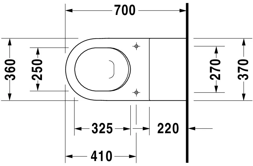 Wand-Tiefspül-WC „Starck 3“ 37 × 35,5 × 70 cm, Befestigung sichtbar, mit Spülrand