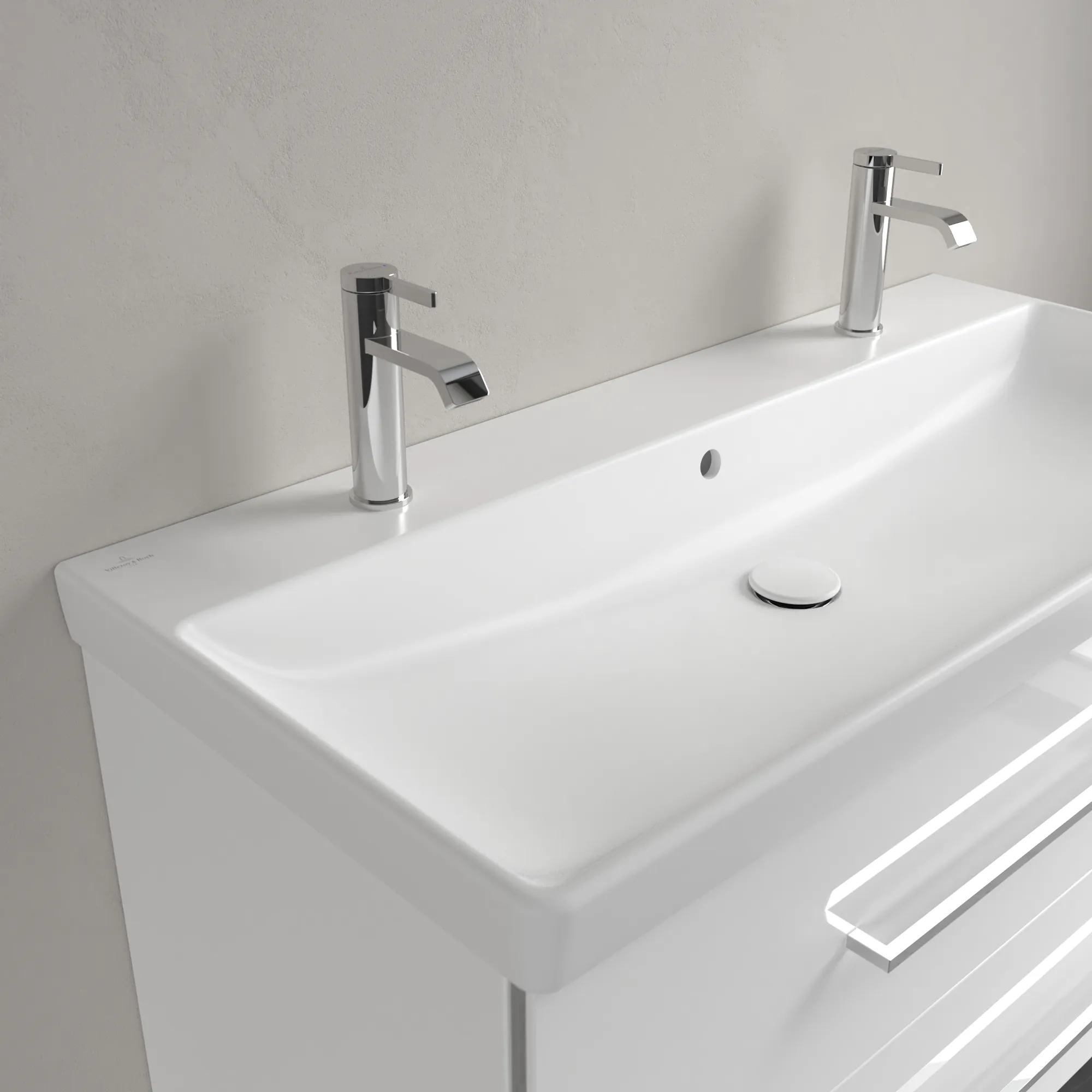 Villeroy & Boch Wandwaschtisch „Avento“ 1000 × 470 × 180 mm, für Becken mittig, Hahnlochposition links und rechts, mit Hahnlochbohrung in Stone White Villeroy & Boch Wandwaschtisch „Avento“ 1000 × 470 × 180 mm, für Becken mittig, Hahnlochposition links und rechts, mit Hahnlochbohrung in Stone White