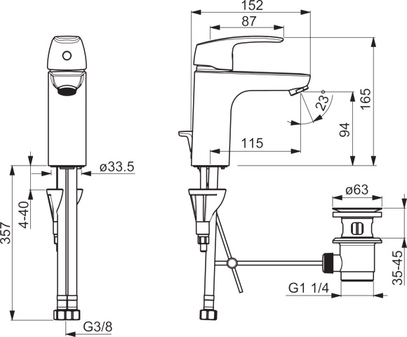 HA Einhebelmischer Waschtischbatterie HANSAPINTO XL 4501 Zugstangenablaufgarnitur Ausladung 115 mm DN15 Chrom