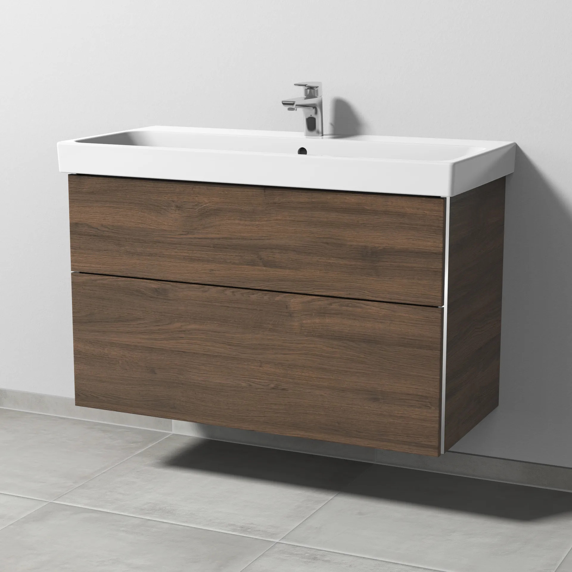 Sanipa Waschtischunterschrank „3way“ 950 × 588 × 453 mm in Eiche Arizona, mit Hahnlochbohrung, Becken mittig