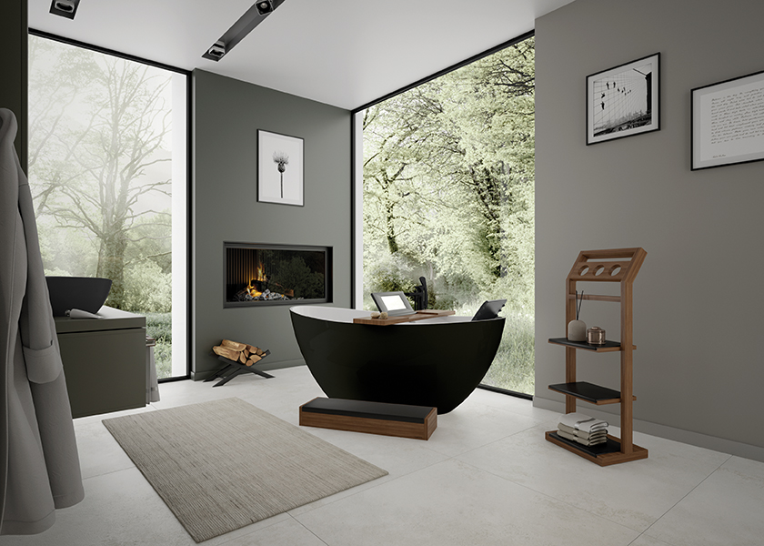 Hoesch Badewanne „Namur“ freistehend oval 150 × 70 cm in Weiß-Schwarz