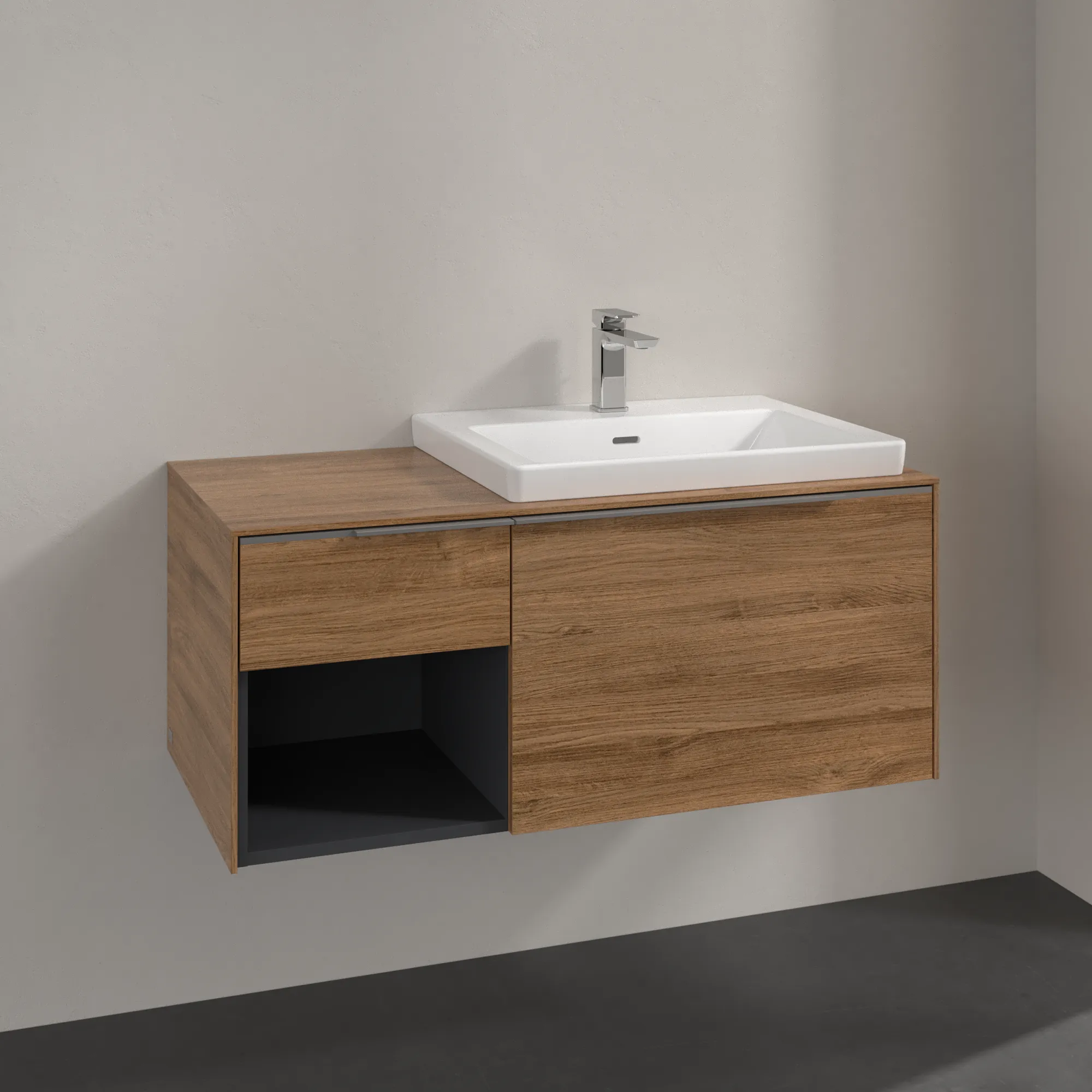 Villeroy & Boch Waschtischunterschrank mit Regalelement „Subway 3.0“ für Schrankwaschtisch 1001 × 423 × 516 mm Kansas Oak, für Becken rechts