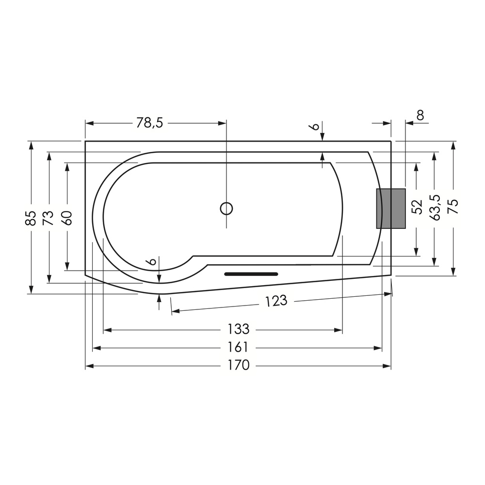 repaBAD Badewanne „Arosa Shower“ rechteck 1700 × 850 mm, Mittelablauf, rechts in Weiß repaBAD Badewanne „Arosa Shower“ rechteck 1700 × 850 mm, Mittelablauf, rechts in Weiß