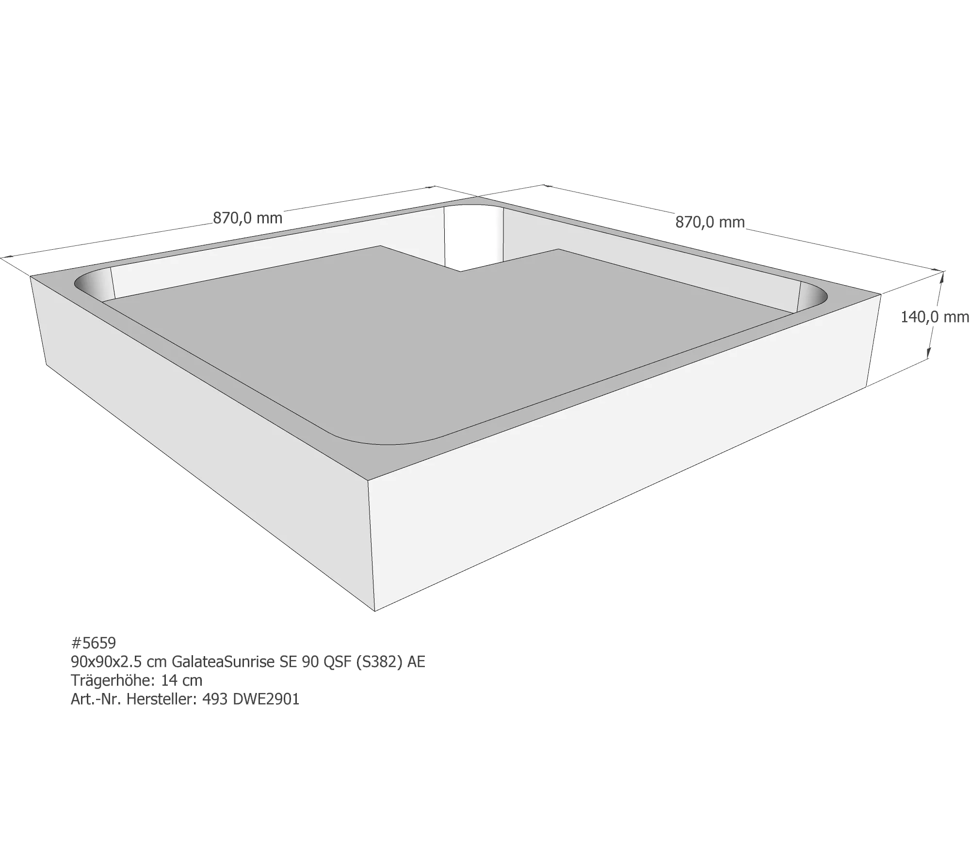 Duschwannenträger für Galatea ~Sunrise SE 90 QSF 90 × 90 × 2,5 cm Duschwannenträger für Galatea ~Sunrise SE 90 QSF 90 × 90 × 2,5 cm