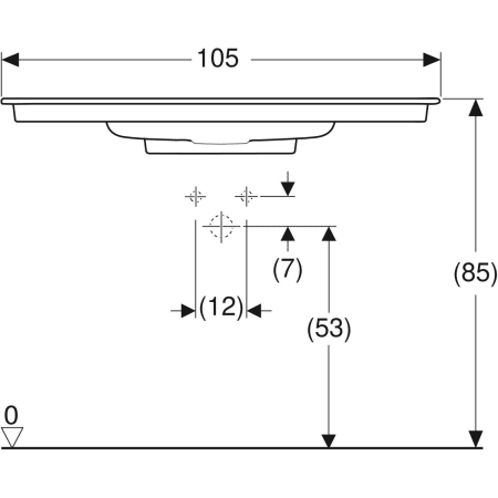 Schrankwaschtisch „One“ mit horizontalem Ablauf 105 × 48 cm in weiß alpin mit KeraTect®