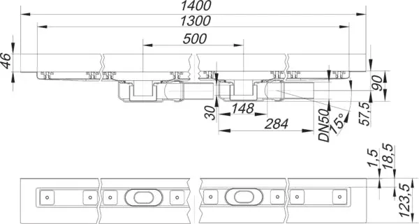 Duschrinne CeraLine Plan W Duo 1300 mm, DN 50
