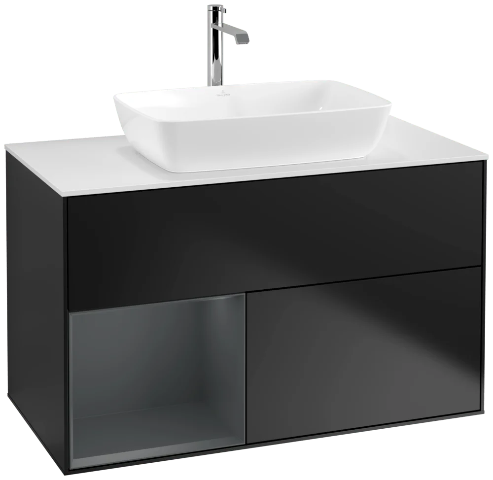 Villeroy & Boch Waschbeckenunterschrank Finion F77, 1000x603x501 mm, Black Matt Lacquer / Midnight Blue Matt Lacquer, mit Beleuchtung und SoftClosing