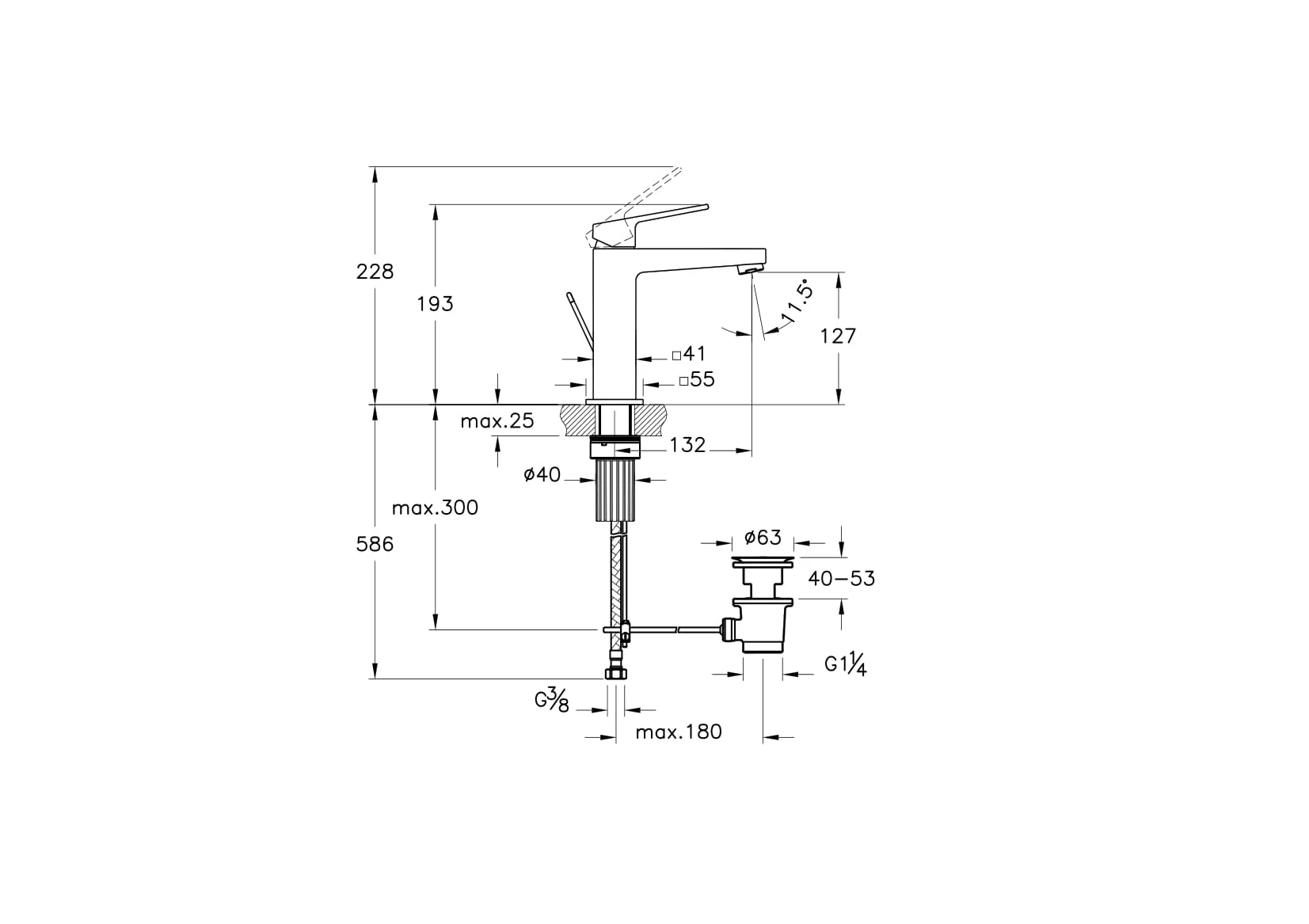 Minimax Square Einhebel-Waschtischmischer mit Ablaufgarnitur Höhe 19 cm Einlochmontage Chrom