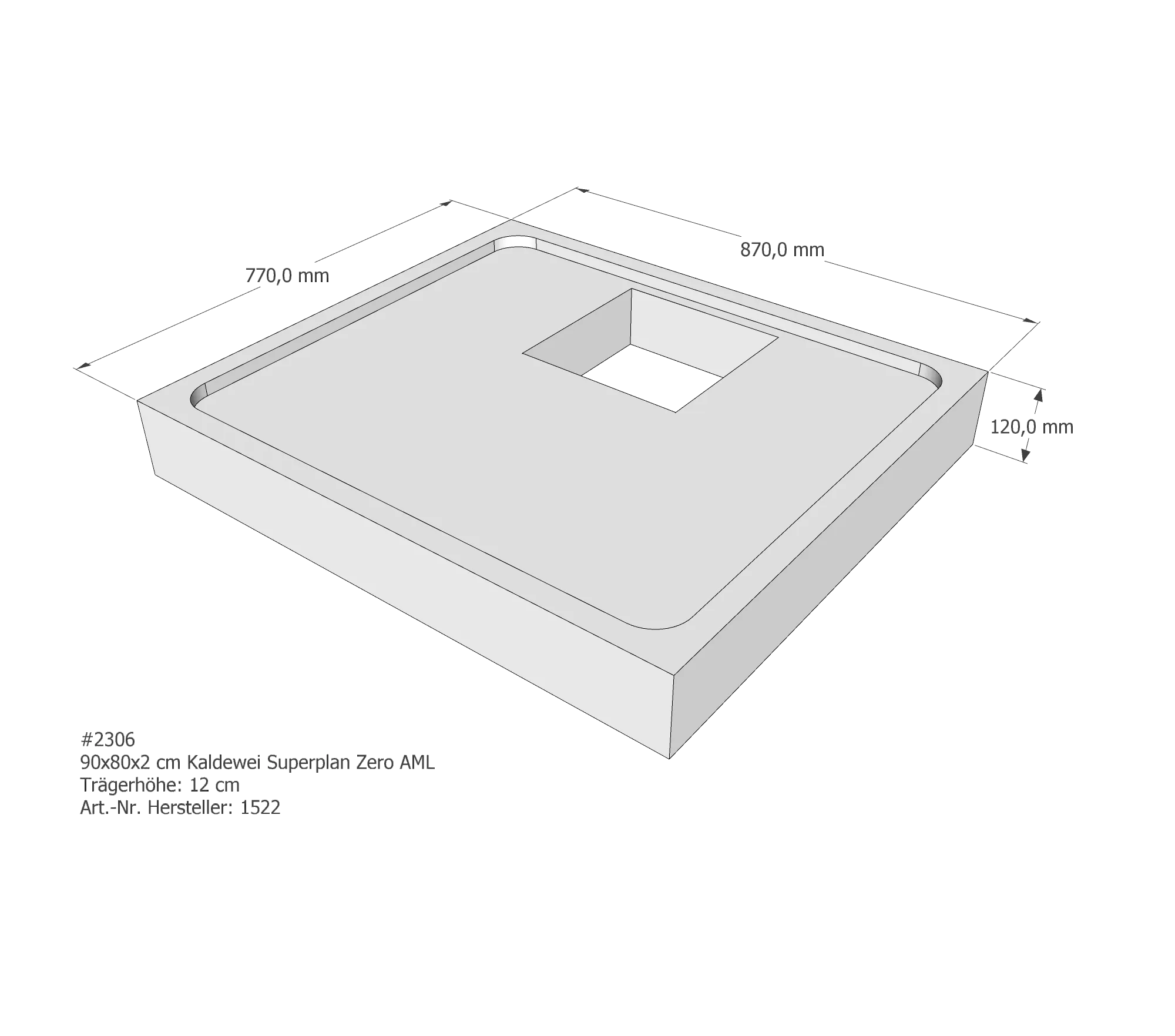 Duschwannenträger für Kaldewei Superplan Zero 90 × 80 × 2 cm Breite: 80 cm / Länge: 90 cm