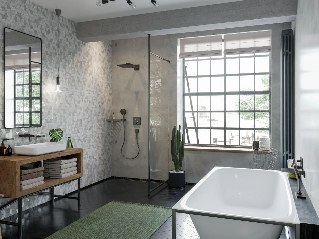 Hansgrohe Metropol Einhebel-Wannenmischer Unterputz, Brushed Black Chrome, Keramikmischsystem, einstellbare Temperaturbegrenzung, automatische Rückstellung, Schalldämpfer, 2 Verbraucher