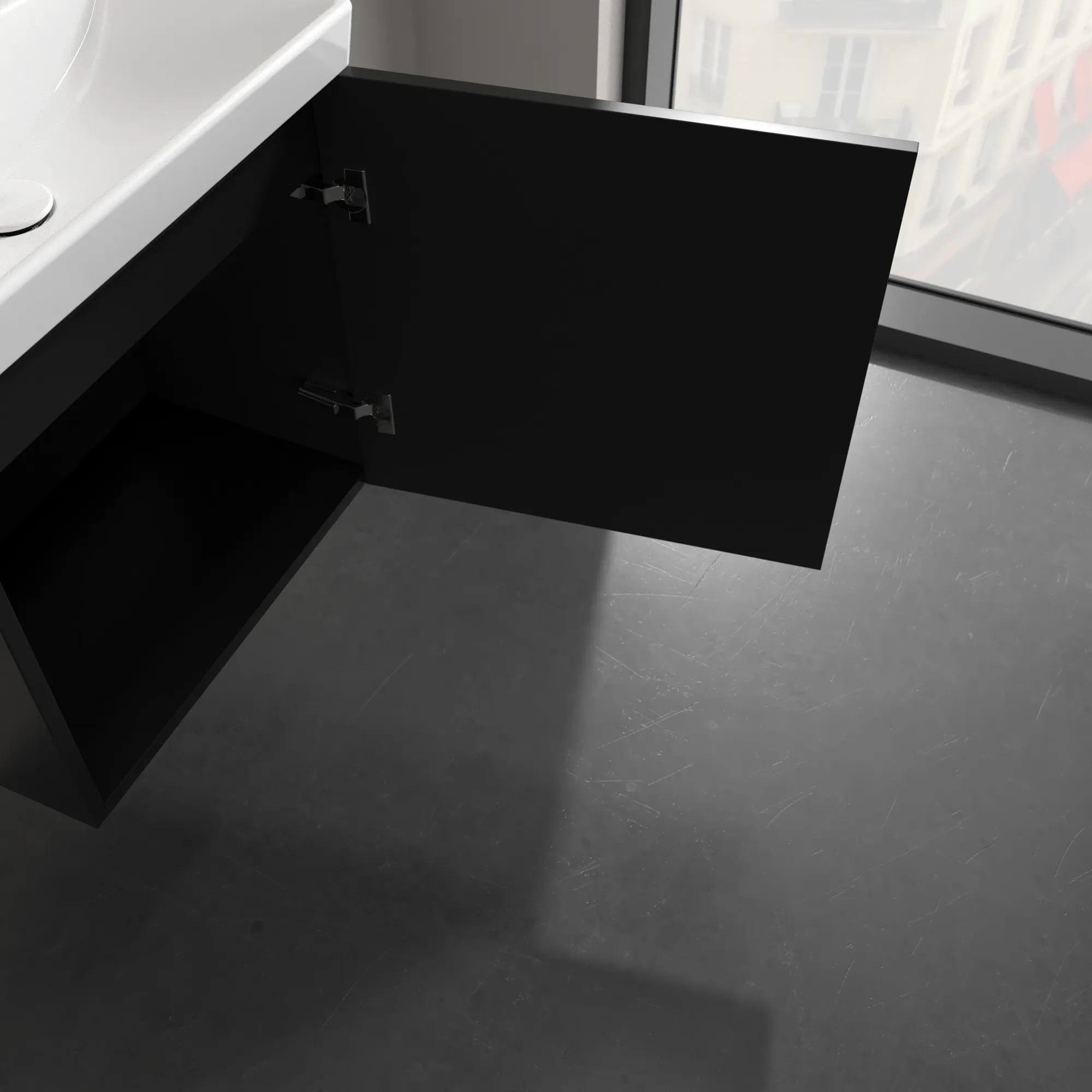 Villeroy & Boch Waschtischunterschrank mit Tür „Avento“ für Schrankwaschtisch 530 × 514 × 352 mm Volcano Black, Anschlag rechts, Soft Closing, 1 Tür