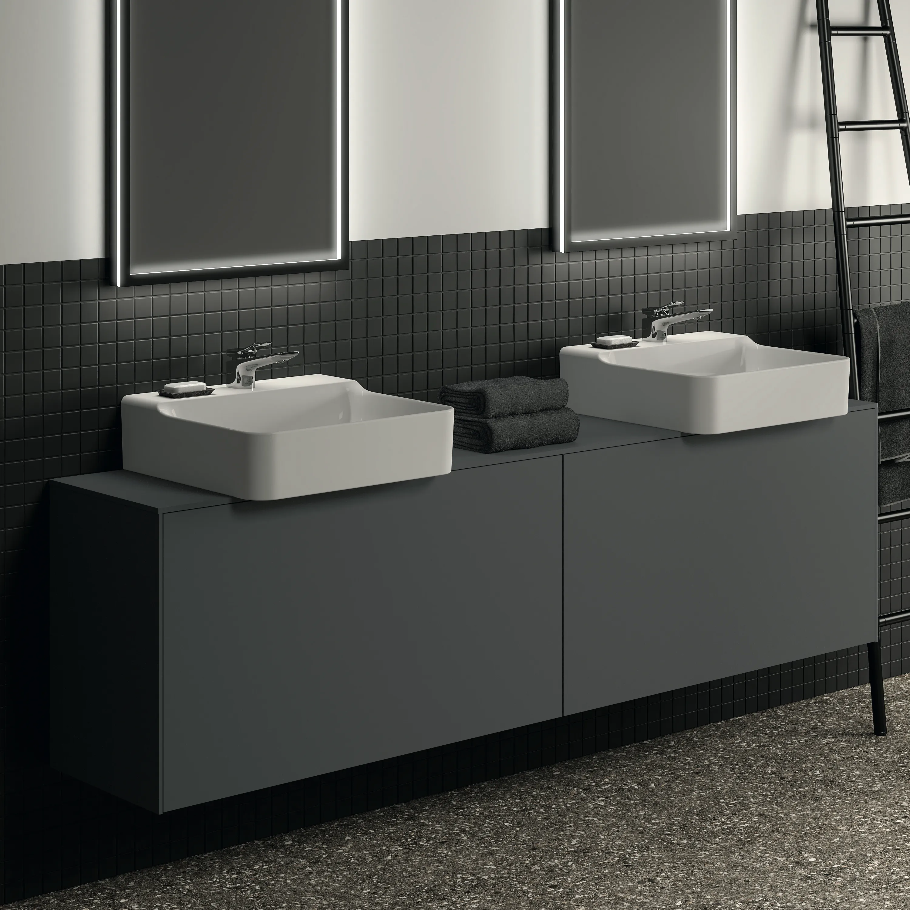 Ideal Standard Waschtischunterschrank „Conca“ 198,7 × 55 × 37,3 cm Anthrazit matt lackiert Ideal Standard Waschtischunterschrank „Conca“ 198,7 × 55 × 37,3 cm Anthrazit matt lackiert