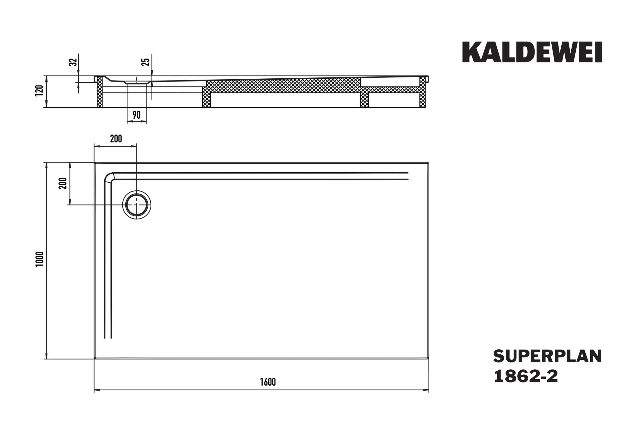 Kaldewei Duschwanne „Superplan“ 100 × 160 cm ohne Oberflächenveredelung, in cool grey 30