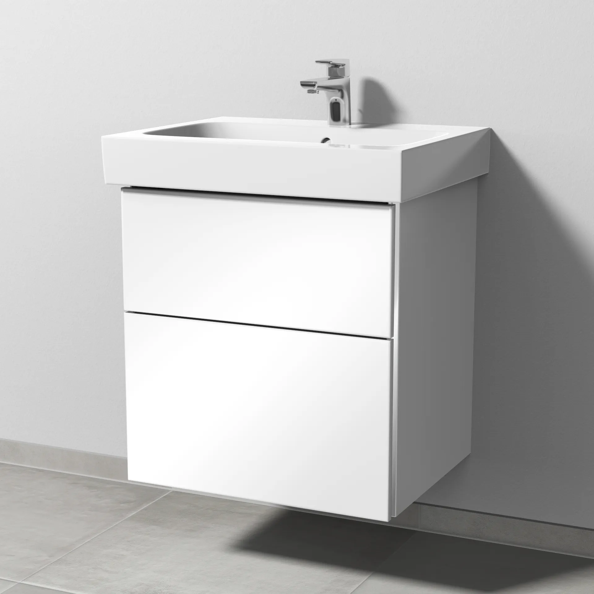 Sanipa Waschtischunterschrank „3way“ passend zu Keramik-Waschtische iCon von Geberit 550 × 593 × 462 mm in Weiß (glanz), Becken mittig Sanipa Waschtischunterschrank „3way“ passend zu Keramik-Waschtische iCon von Geberit 550 × 593 × 462 mm in Weiß (glanz), Becken mittig