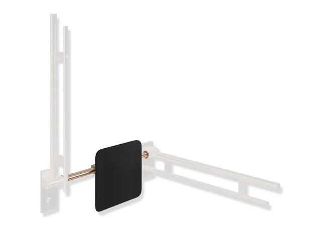 HEWI Rückensstütze System 900, PVD-beschichtet, Kupfer gebürstet, 330 mm hoch, 150 mm tief, Achsmaß 588–688 mm verstellbar, Montage an Stützklappgriffen, Design (A), Lehne schwarz HEWI Rückensstütze System 900, PVD-beschichtet, Kupfer gebürstet, 330 mm hoch, 150 mm tief, Achsmaß 588–688 mm verstellbar, Montage an Stützklappgriffen, Design (A), Lehne schwarz