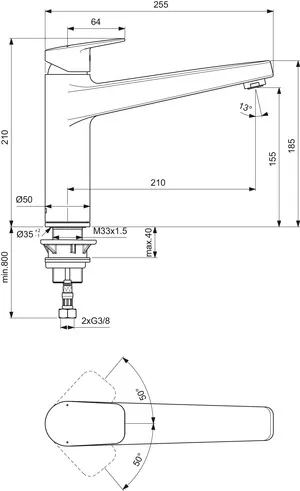 Küchenarmatur Ceraplan mit hohem Auslauf Ausladung 210mm Vorfenstermontage Chrom Küchenarmatur Ceraplan mit hohem Auslauf Ausladung 210mm Vorfenstermontage Chrom