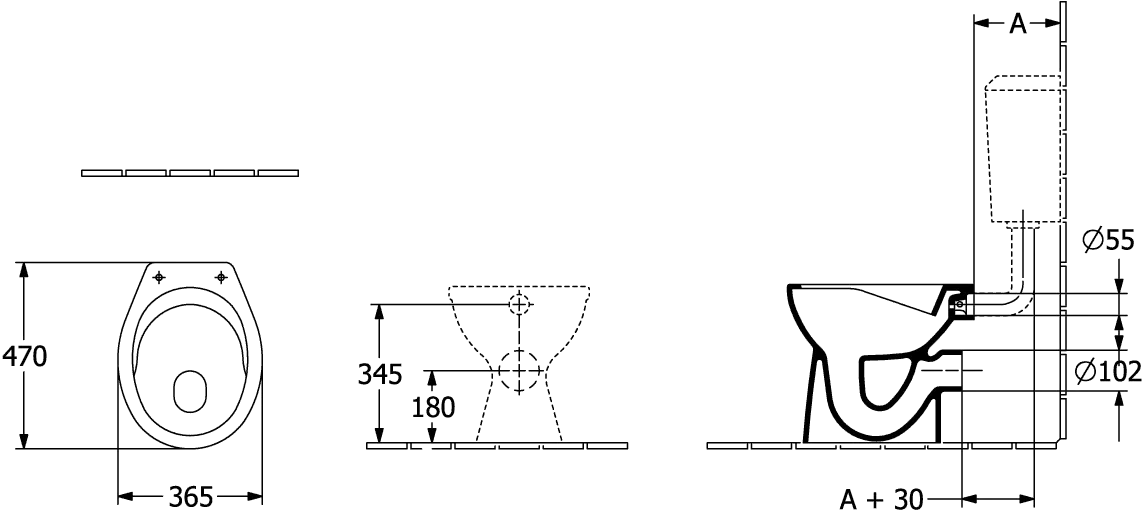 Stand-Flachspül-WC „Newo“ 36,5 × 40 cm, Befestigung sichtbar, Abgang waagerecht