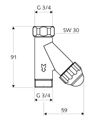 Filter-Armatur, Filter (Maschenweite: 315 µm), DN 20 G 3/4 IG, DN 20 G 3/4 AG