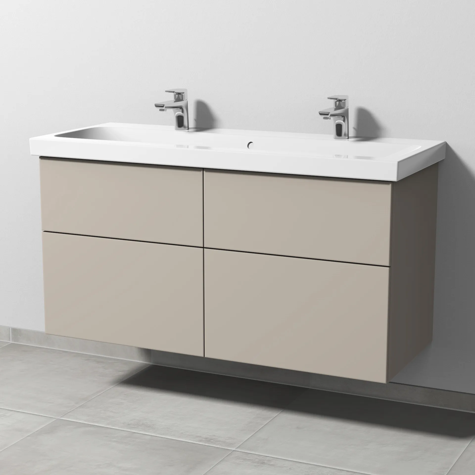 Sanipa Waschtischunterschrank „3way“ passend zu Keramik-Waschtische iCon Light von Geberit 1150 × 591 × 462 mm in Kaschmir (matt), Becken mittig, mit