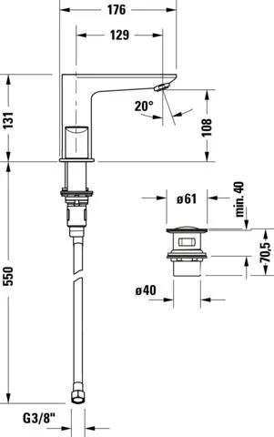 Wa 3-Loch Wa Ablfgar. Au 129 Bz Ge 326x131x176 Ans.m. Sc 3/8 " Strhlfo. ECz