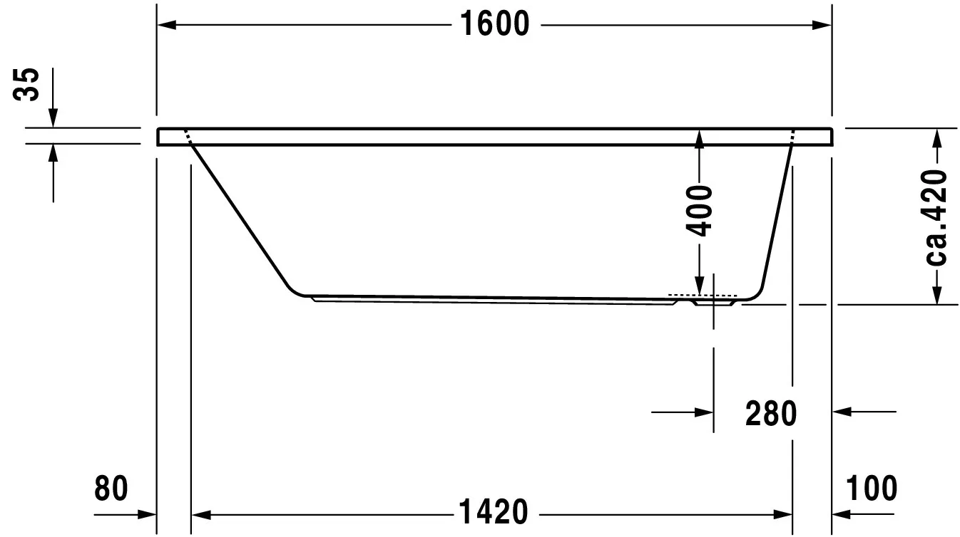 Duravit Whirlwanne „D-Code“ rechteck 160 × 70 cm, Fußablauf