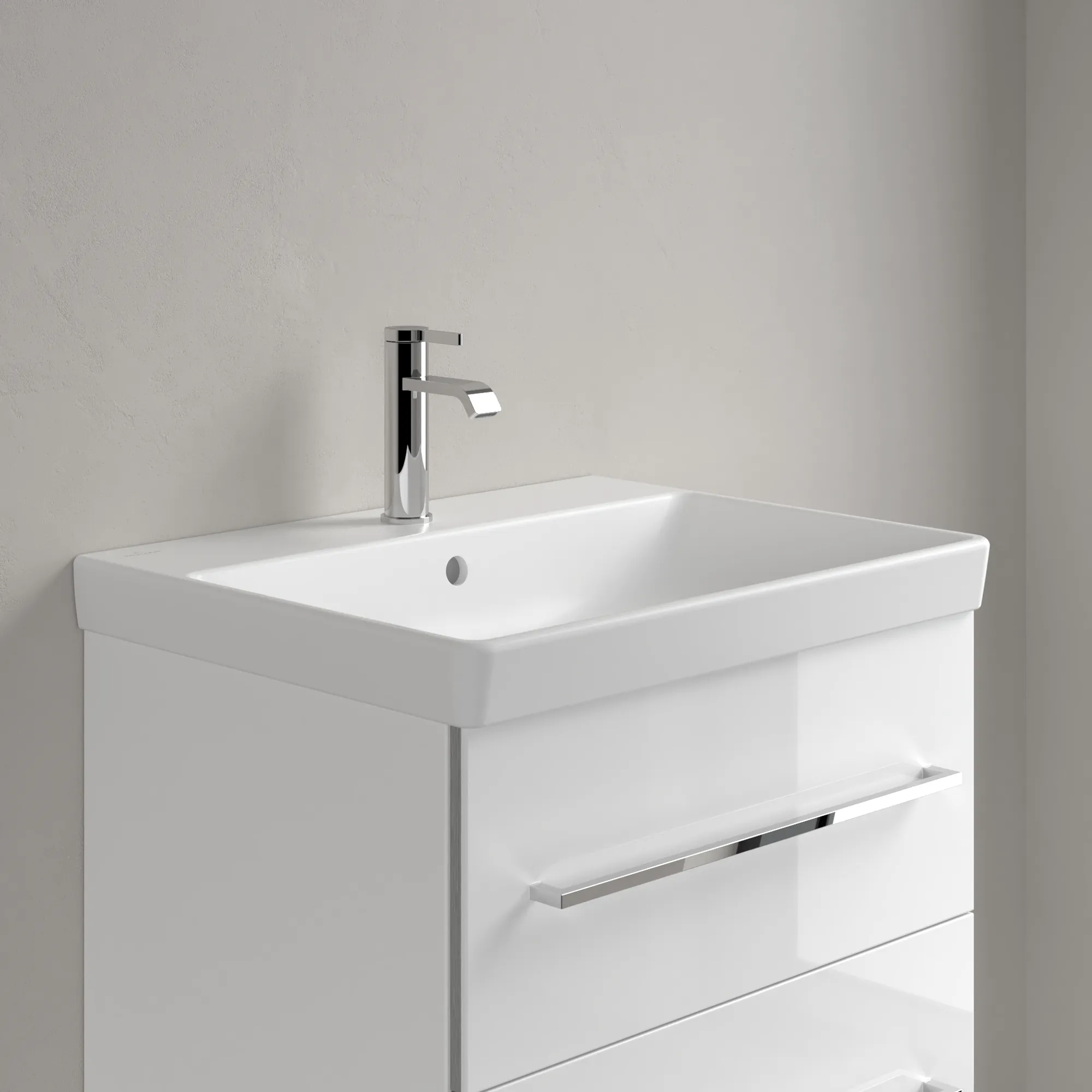Villeroy & Boch Avento Waschbecken, 600x470x180 mm, Stone White CeramicPlus, Rechteck, mit Überlauf, Wandmontage