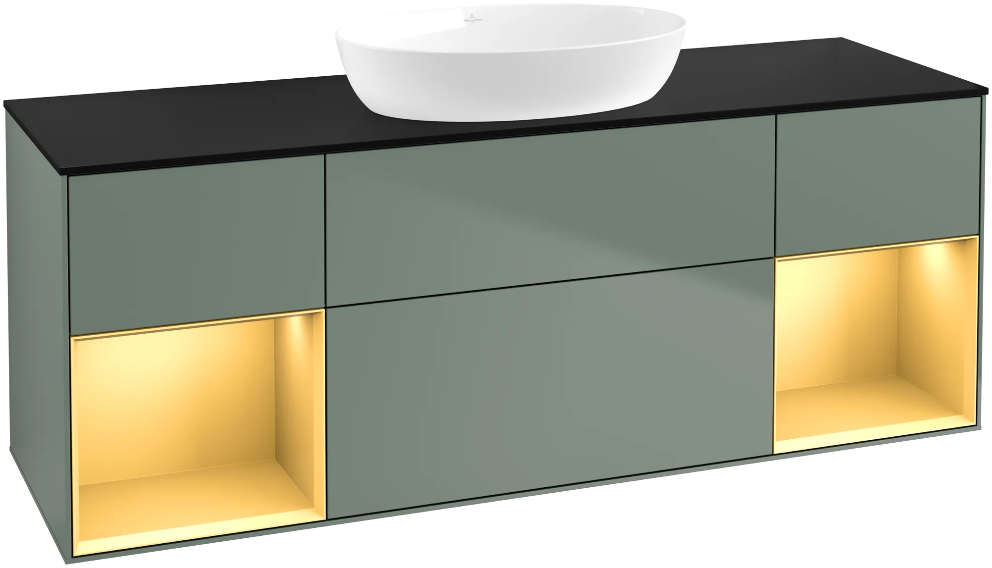 Villeroy & Boch Finion Waschbeckenunterschrank FD0 1600x603x501mm Olive Matt Lacquer / Gold Matt Lacquer / Glass Black Matt