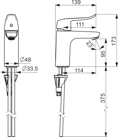 HA Einhebelmischer Waschtischbatterie HANSACLINICA 4502 Kupferrohr Bedienungshebel lang Ausladung 114 mm DN15 Chrom