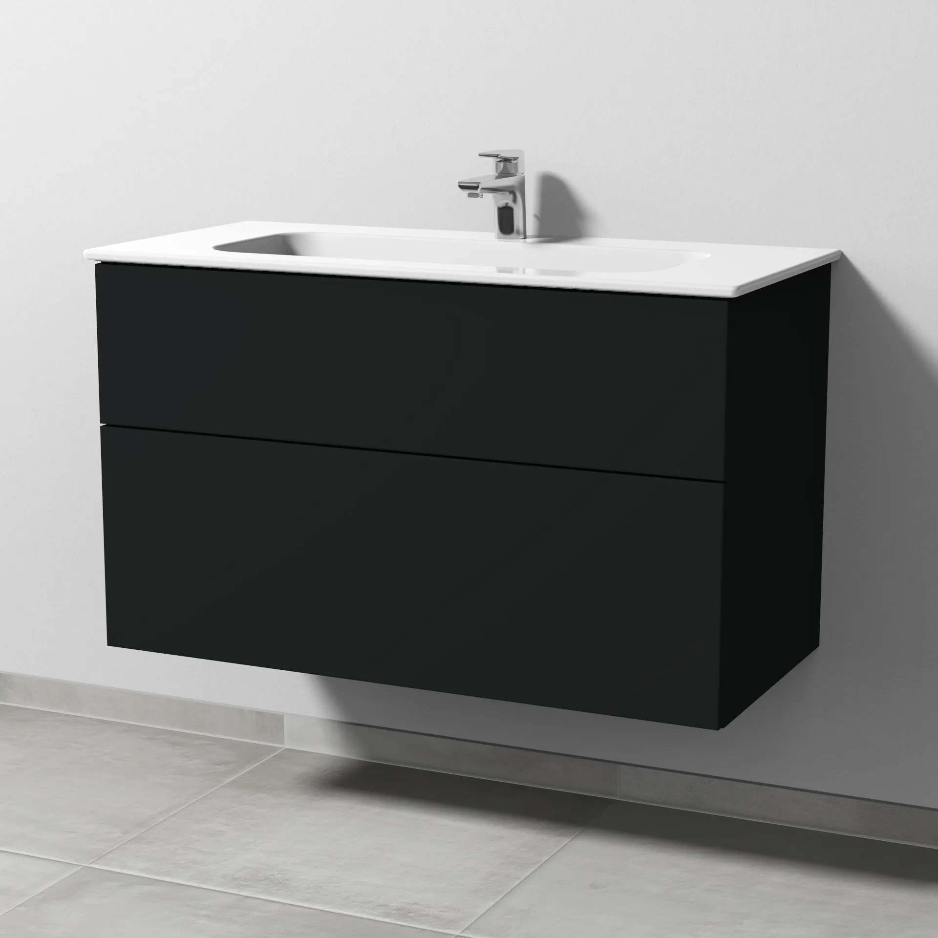 Sanipa Keramik-Waschtisch-Set mit Waschtischunterschrank „3way“ 97 × 46 × 58,2 cm in Vulkan (matt), mittig