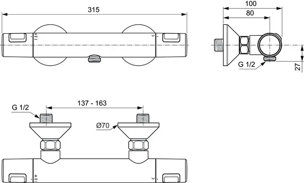 Ideal Standard Ceratherm T25 Brausethermostat Aufputz DN 15, Chrom Ideal Standard Ceratherm T25 Brausethermostat Aufputz DN 15, Chrom