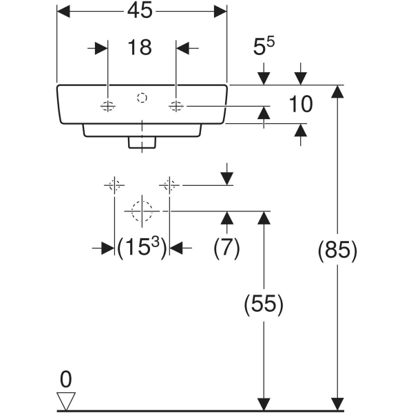 Wandwaschtisch „Renova Plan“, rechteckig 45 × 34 cm in weiß alpin