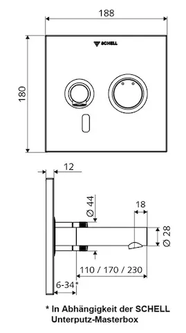 Unterputz-Waschtisch-Armatur LINUS W-E-M, Mischwasser, Infrarot, Batteriefach 6 V, Schutzklasse IP 65, Auslauf 230 mm, Frontplatte chrom