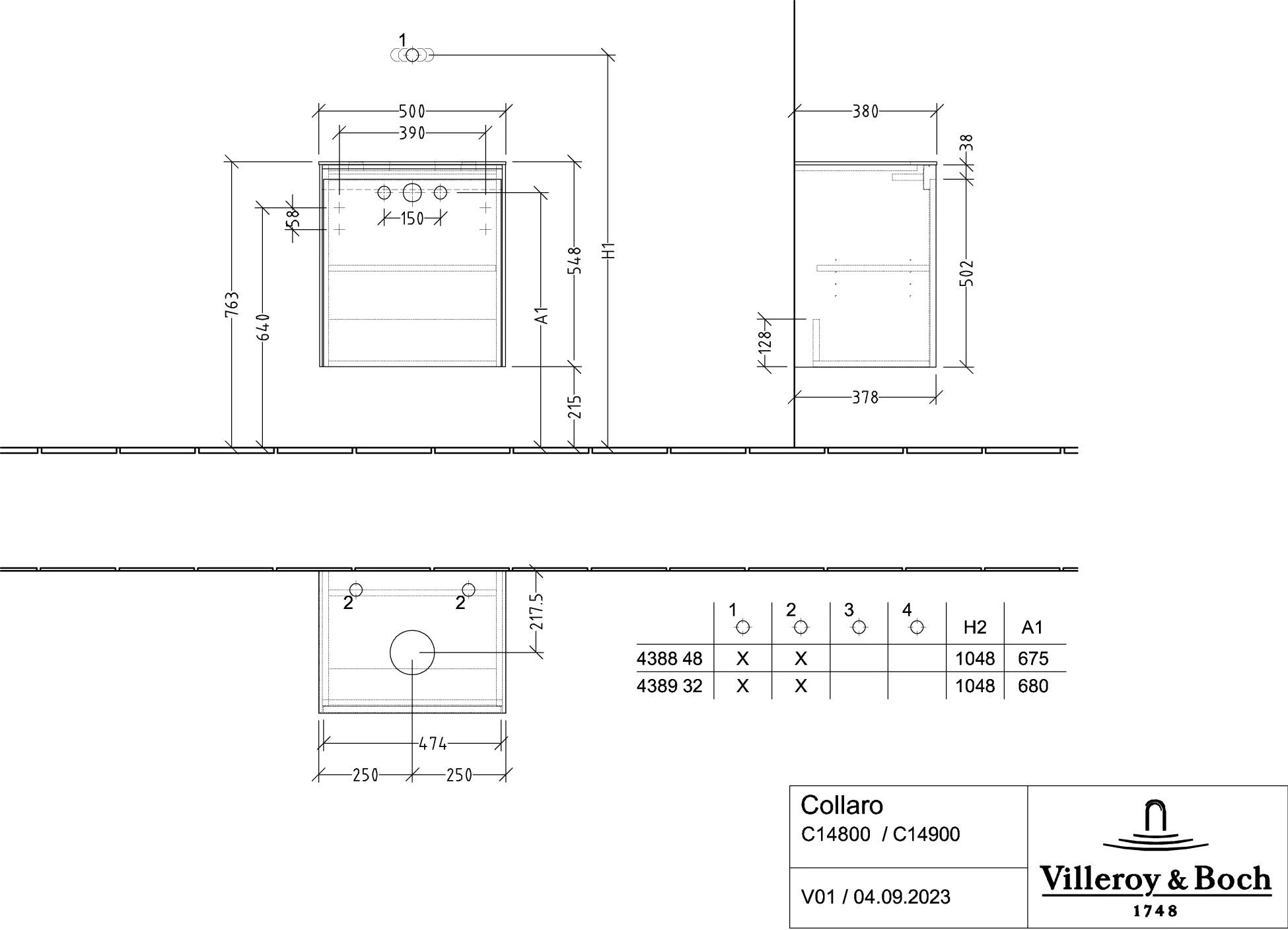 Villeroy & Boch Waschbeckenunterschrank Collaro Arizona Oak 500x380 mm, 1 Tür, SoftClosing, Wandmontage