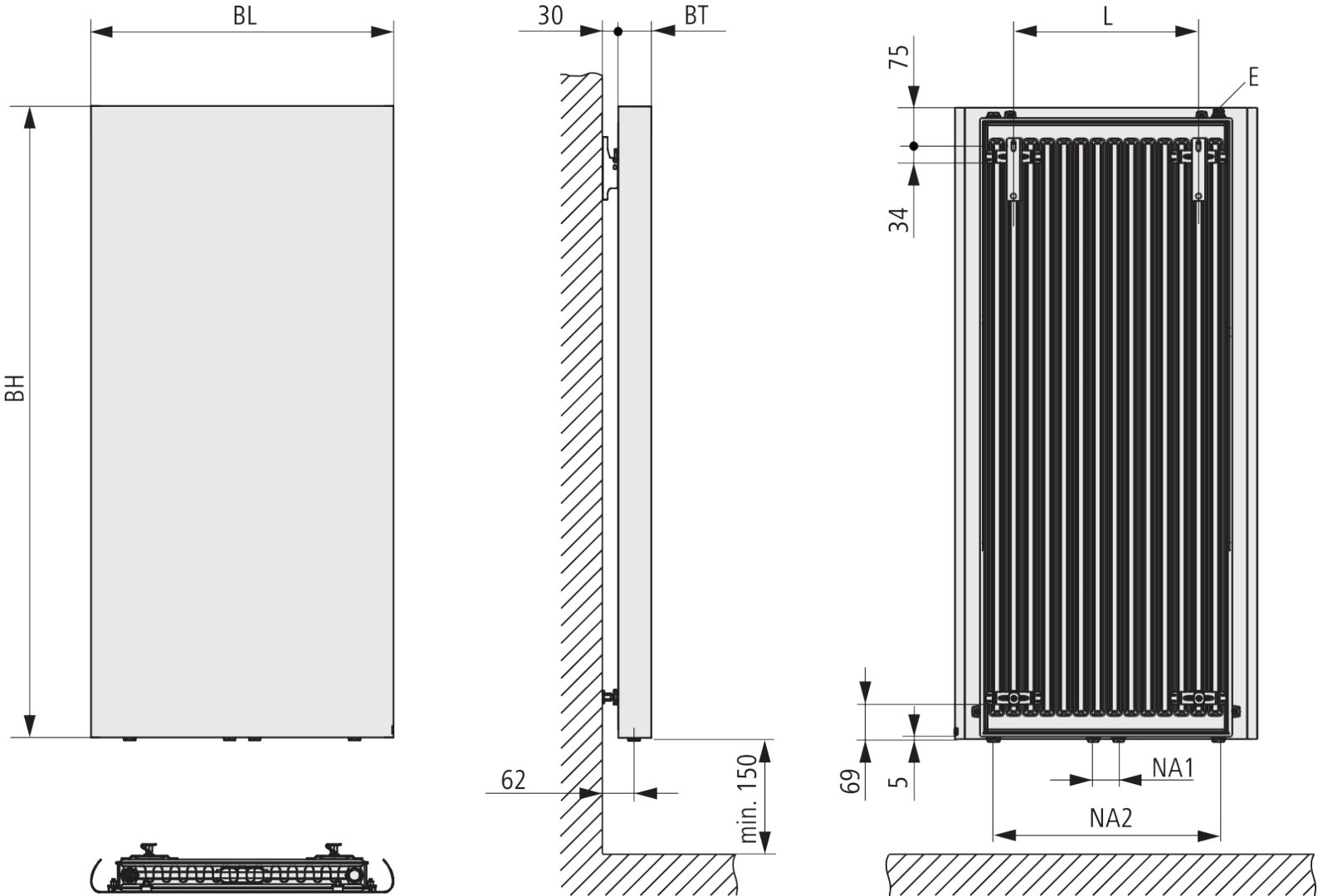 Kermi Design-Heizkörper „Pateo®“ 50 × 172,5 cm in Anthracite Grey