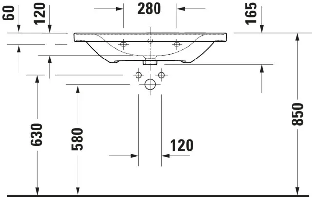 Wandwaschtisch „D-Neo“ 80 × 48 × 16,5 cm, mittig, Hahnlochposition mittig