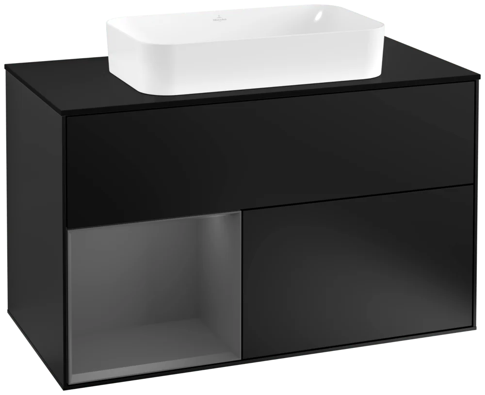 Villeroy & Boch Waschbeckenunterschrank Finion F24, 1000x603x501 mm, Black Matt Lacquer, mit Beleuchtung und Push-to-open Funktion