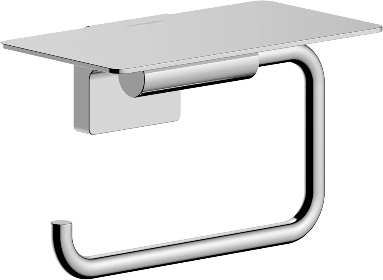 Hansgrohe AddStoris S Papierrollenhalter mit Ablage, Chrom, Wandmontage, Metall, verdeckte Befestigung, Bohrloch 6 mm, Ablagefläche 141 mm
