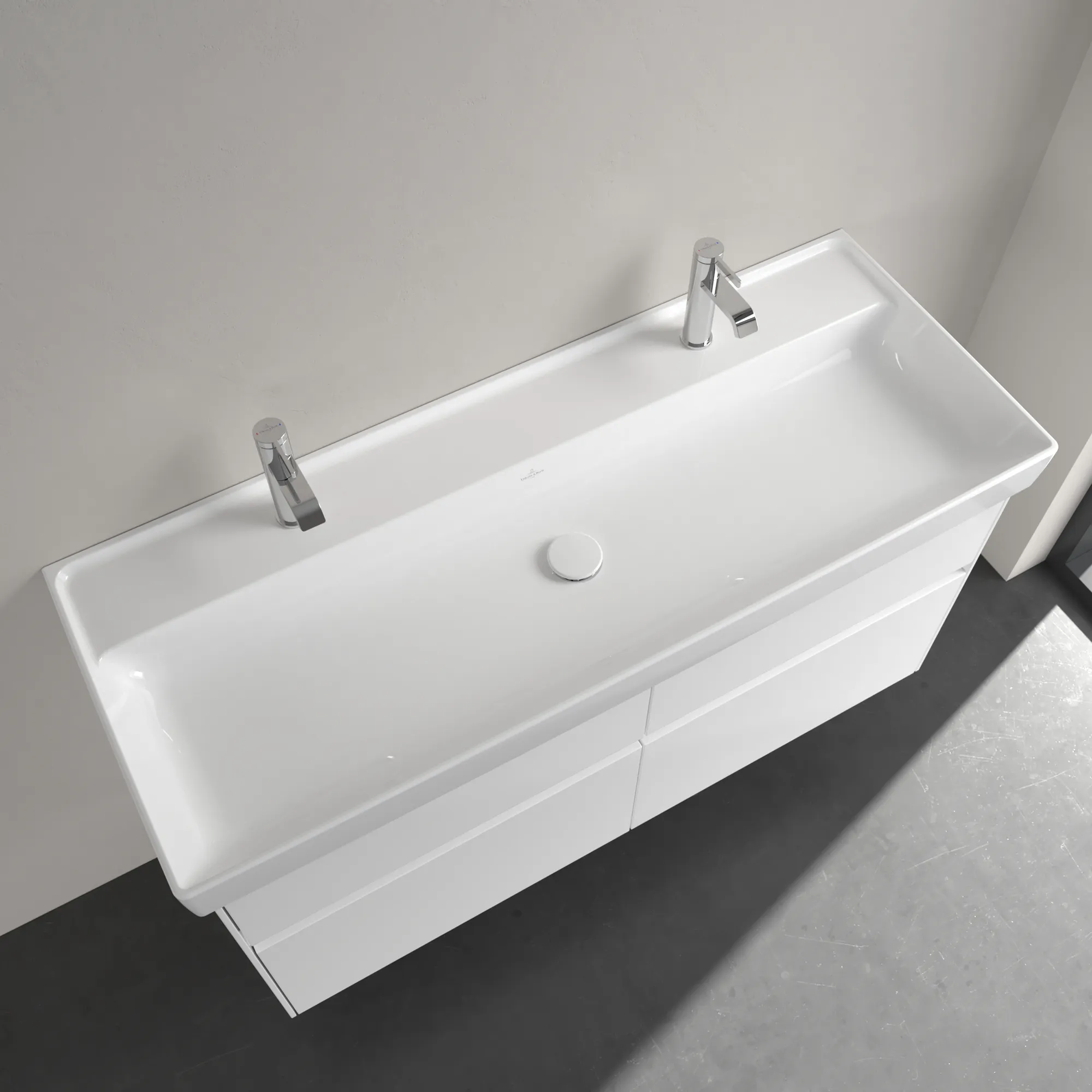 Villeroy & Boch Schrankwaschtisch aus TitanCeram „Collaro“ 1200 × 470 × 160 mm, Hahnlochposition links und rechts, mit Hahnlochbohrung in Weiß Alpin