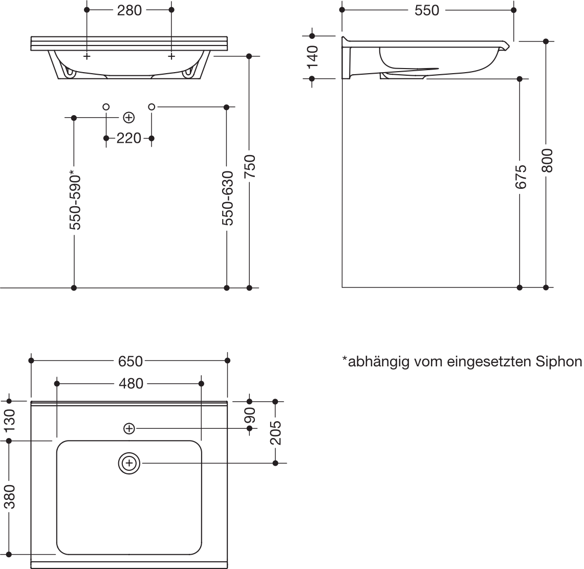 Wandwaschtisch 65 × 55 × 14 cm