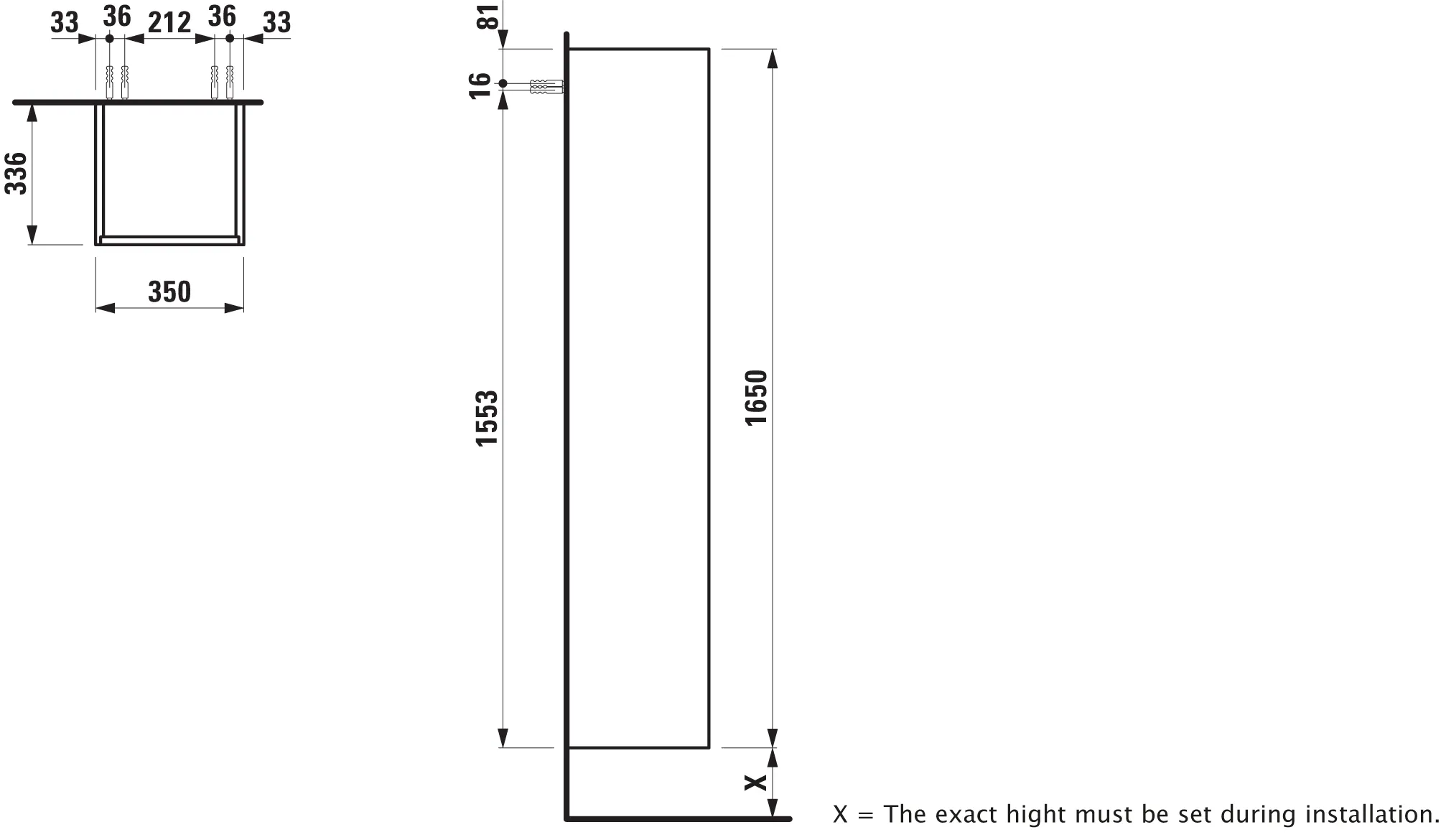 Laufen Hochschrank „BASE“ 350 × 1650 × 336 mm Ulme dunkel