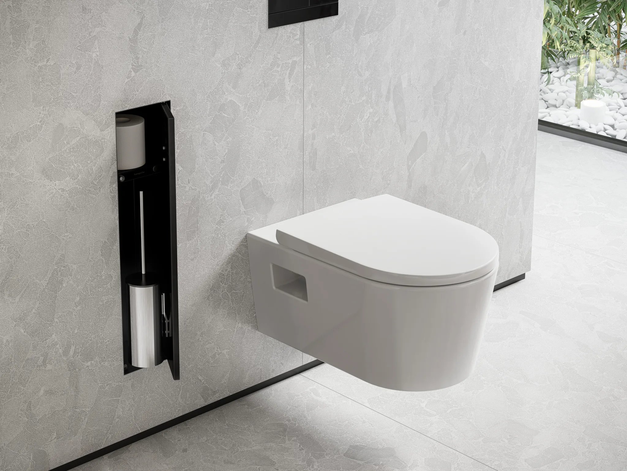 Hansgrohe XtraStoris Rock Einbau Toilettenbürstenhalter mit Ablage und befliesbarer Tür, Mattschwarz Hansgrohe XtraStoris Rock Einbau Toilettenbürstenhalter mit Ablage und befliesbarer Tür, Mattschwarz