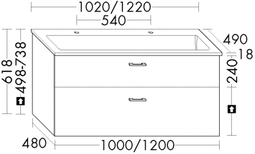 burgbad Mineralguss-Waschtisch Eqio inkl. Waschtischunterschrank Sys30, 490x1020x618 mm, 1 Schublade oben, 1 Auszug unten, Muldentiefe 120 mm, Beckenmaße 900x305 mm